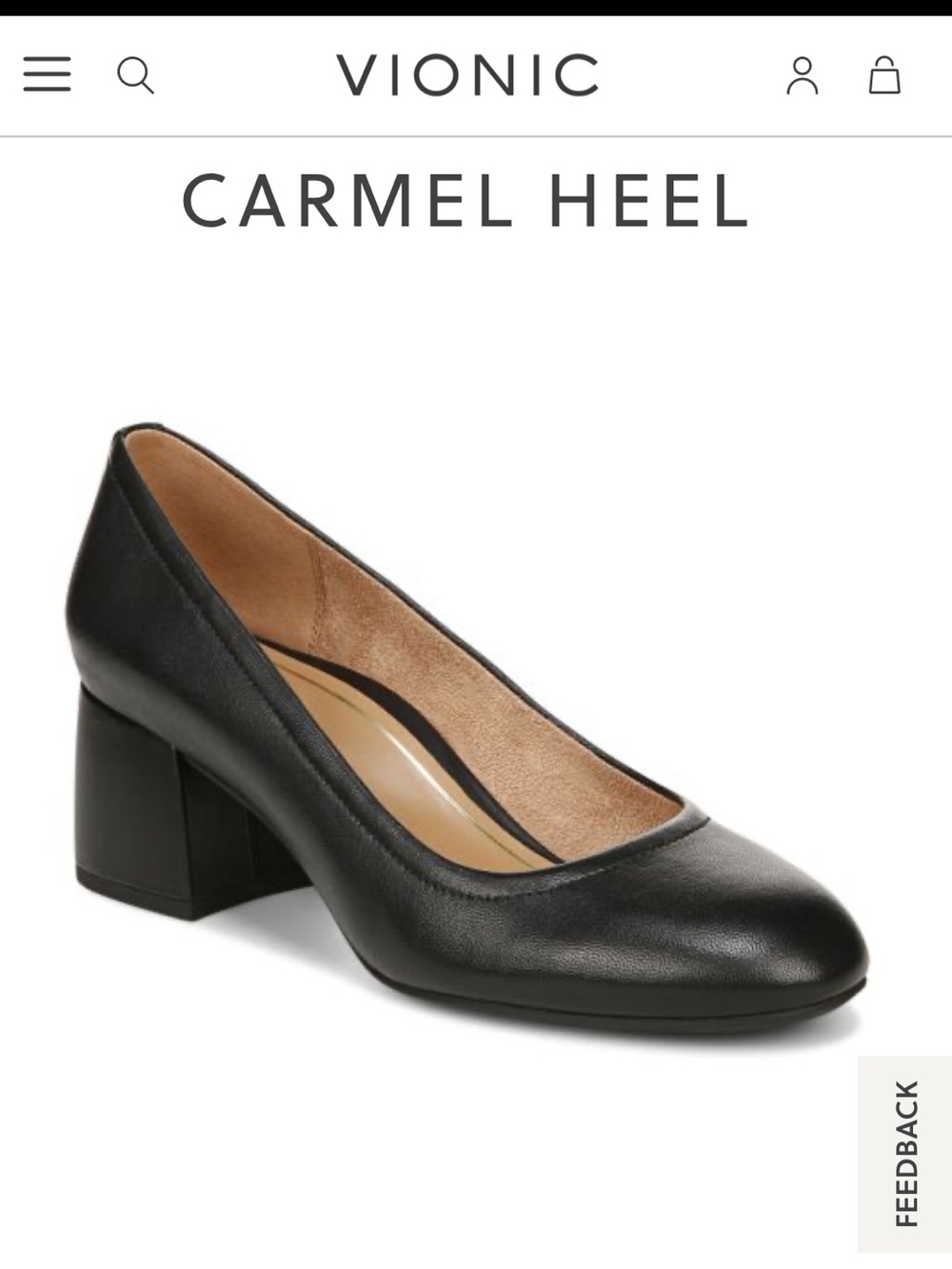 Vionic Carmel Black Leather Block Heel